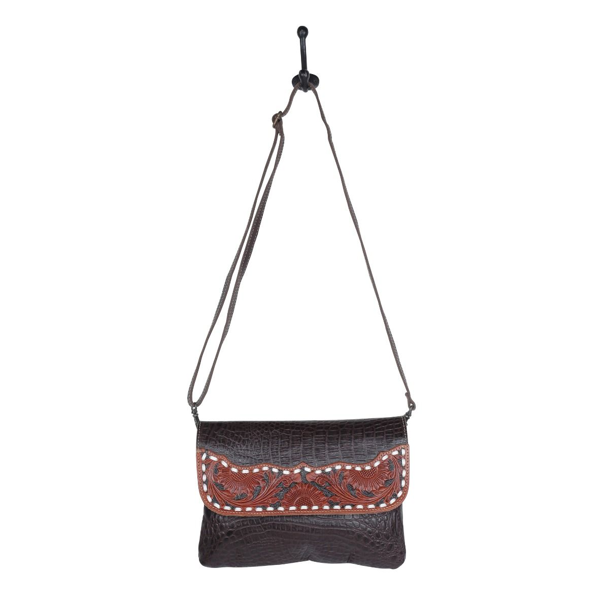Myra Choco splash Hand-Tooled Handbag