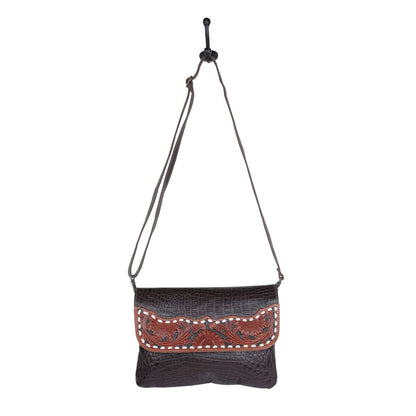 Myra Choco splash Hand-Tooled Handbag