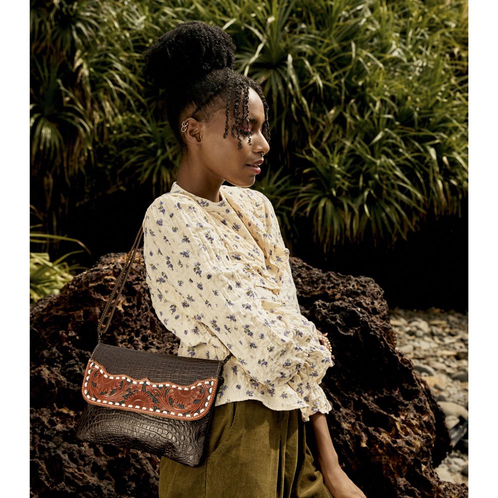 Myra Choco splash Hand-Tooled Handbag