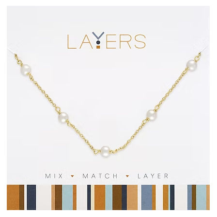 LAY-131G Layers Gold Tone Multi Pearl Necklace