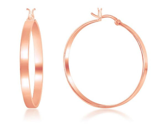 Sterling Silver Rose Gold Plated 4x35mm Hoop Earrings