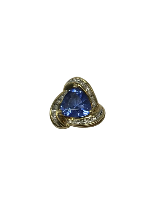 U 10K Yellow Gold Blue/Clear Stone Pendant