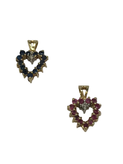 U 44946 10K Yellow Gold Colored Stone Reversible Heart Pendant