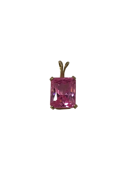 U 39279 14K Yellow Gold Pink Ice Emerald Cut Pendant