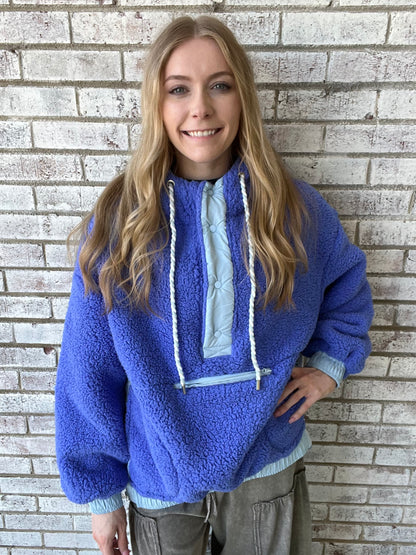 KDC-PLVR-14-BLU Katy Did Blue 2-Toned Sherpa Pullover