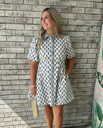 The Rory Dress in Floral Foulard Navy