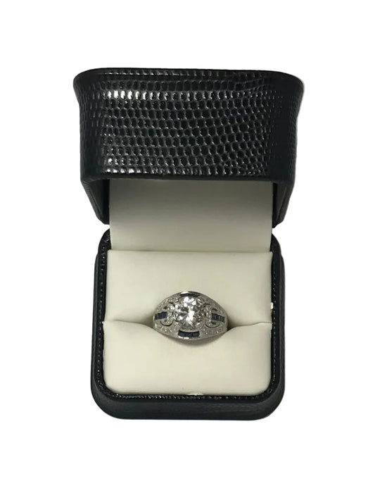 U 172802 14K White Gold White and Blue Sapphire Ring