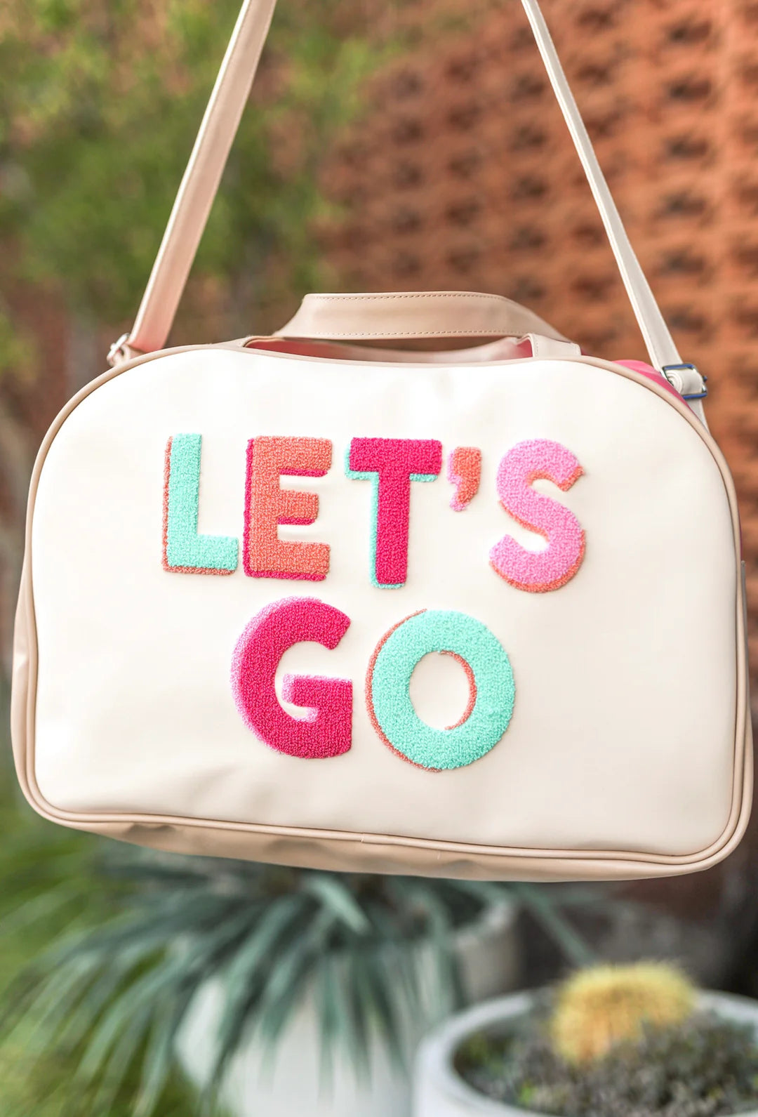 Jadelynn Brooke Duffle Bag Weekender Cream/Pink - Let's Go
