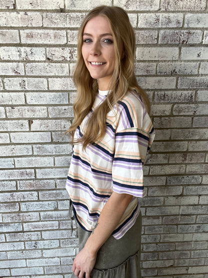 RDG61004SLD Royce Naples Short Sleeve Crew Neck Oversized Yarn Dyed Crew Lavender
