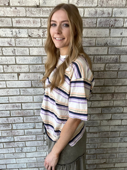 RDG61004SLD Royce Naples Short Sleeve Crew Neck Oversized Yarn Dyed Crew Lavender