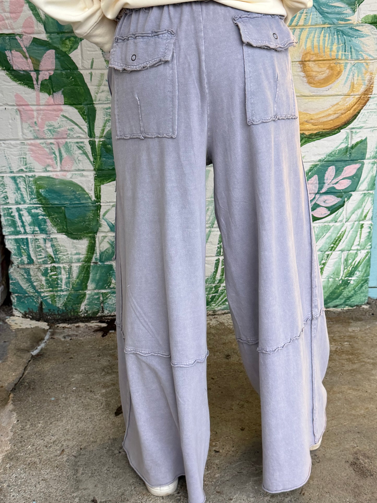 Easel Soft Breeze Wide Leg Ginny Pants in Lilac Grey