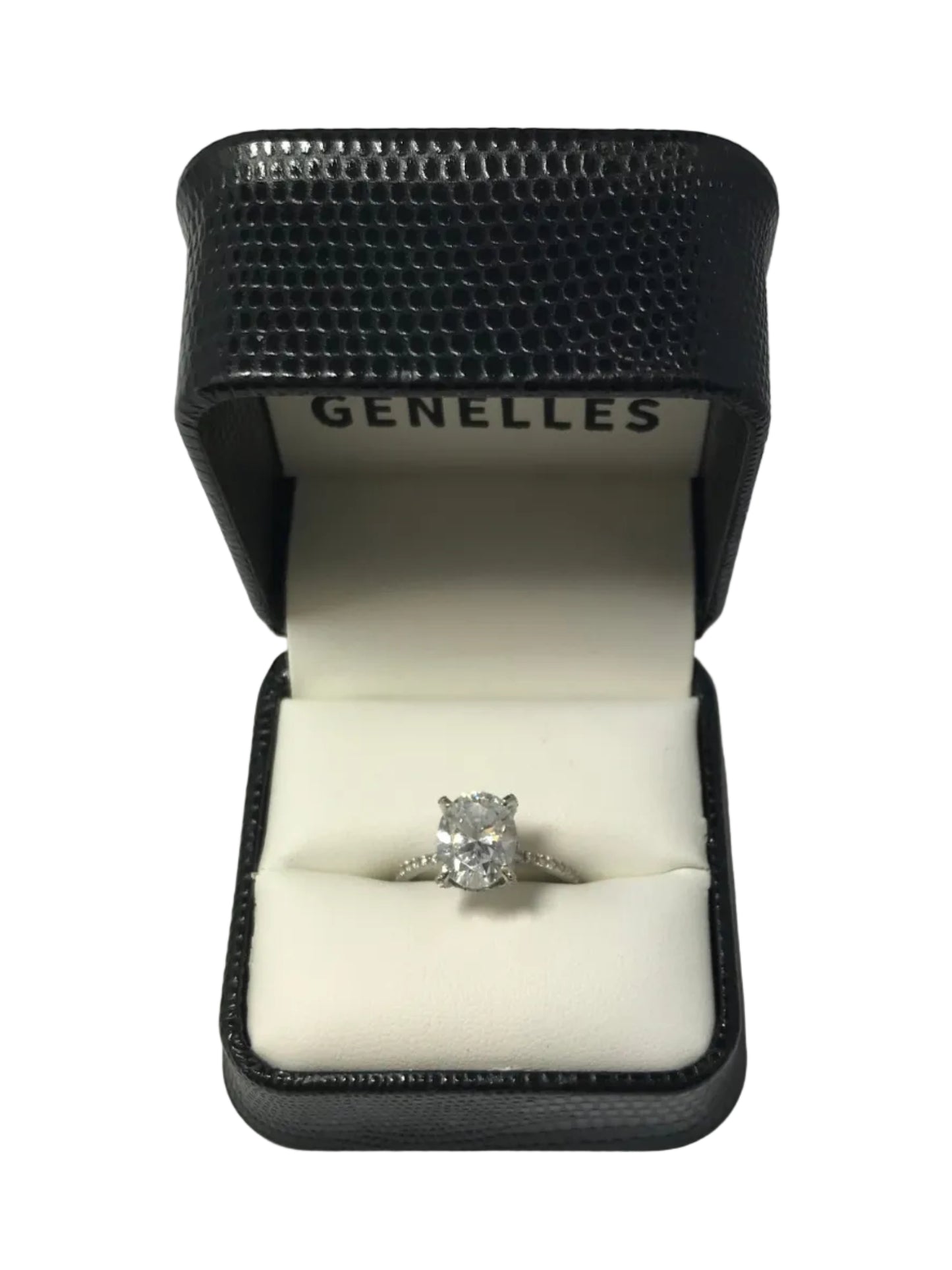 U 14K White Gold CZ Ring with CZs on Band and Hidden Halo