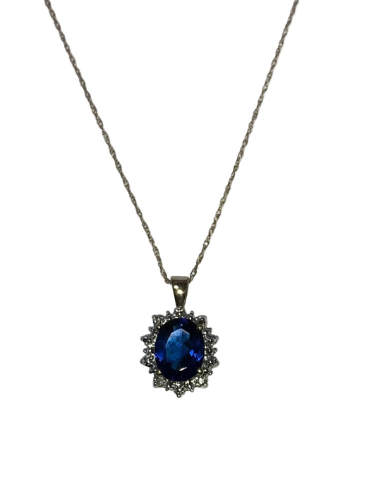 XP-184-CBS-YG 10K Yellow Gold Created Blue Sapphire and 4 Diamond Pendant