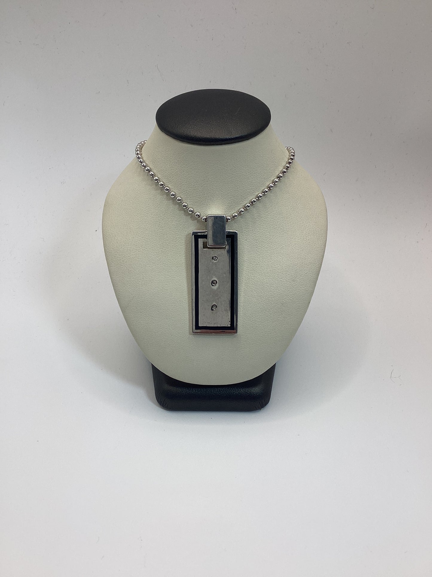 Sterling Silver Diamond and Onyx Bar Pendant Necklace