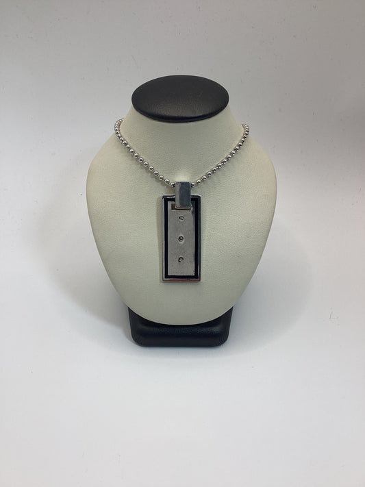 Sterling Silver Diamond and Onyx Bar Pendant Necklace