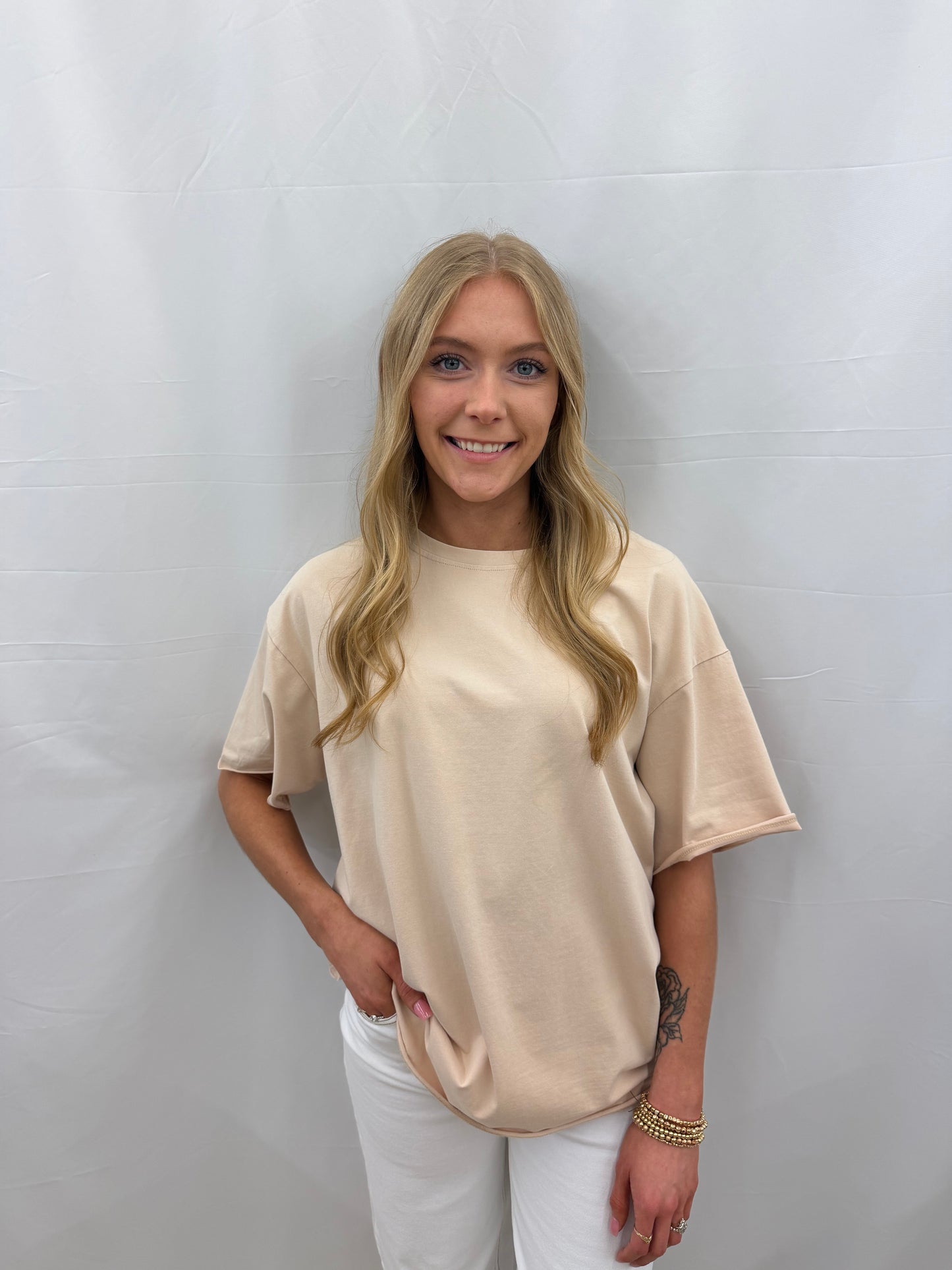 7821-B Southern Grace Beige Boxy Tee Short Sleeve