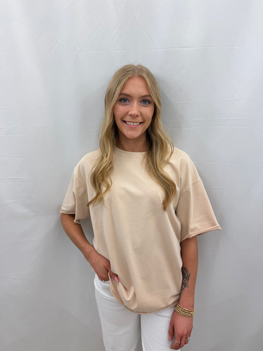 7821-B Southern Grace Beige Boxy Tee Short Sleeve