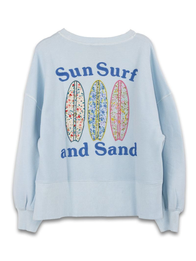 0126-CRW-SURF-BLUE Simply Southern Surf Crewneck Top Blue