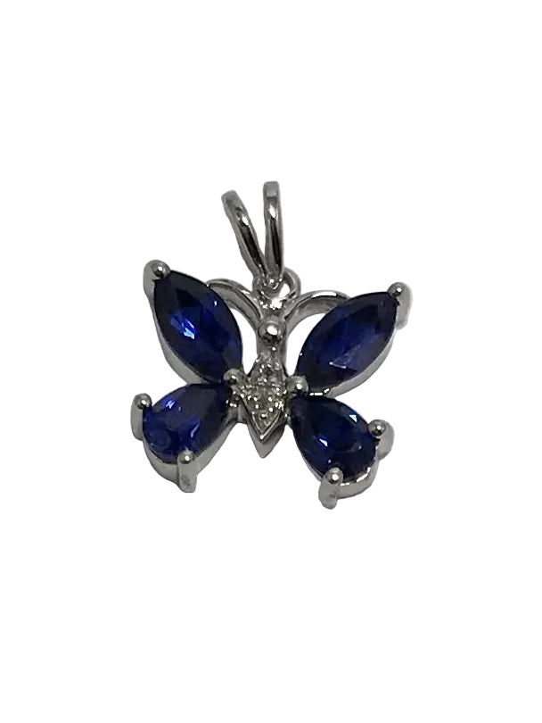 U 10K White Gold Blue Stone Butterfly Pendant