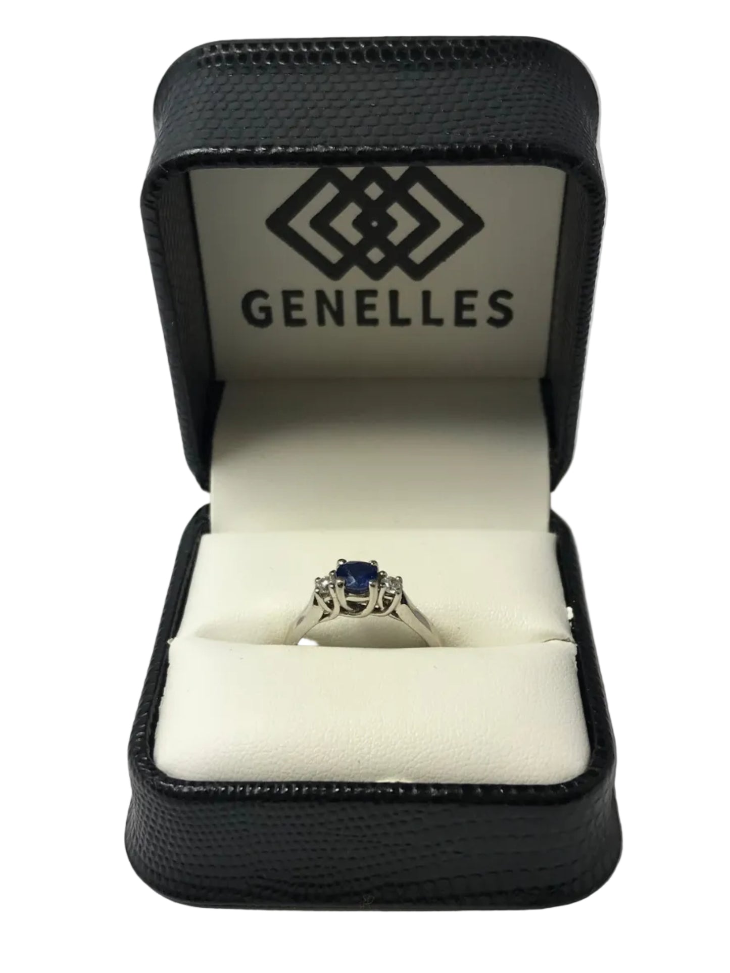 U 39281 10K White Gold .15CTTW Diamonds/ Blue Stone Ring