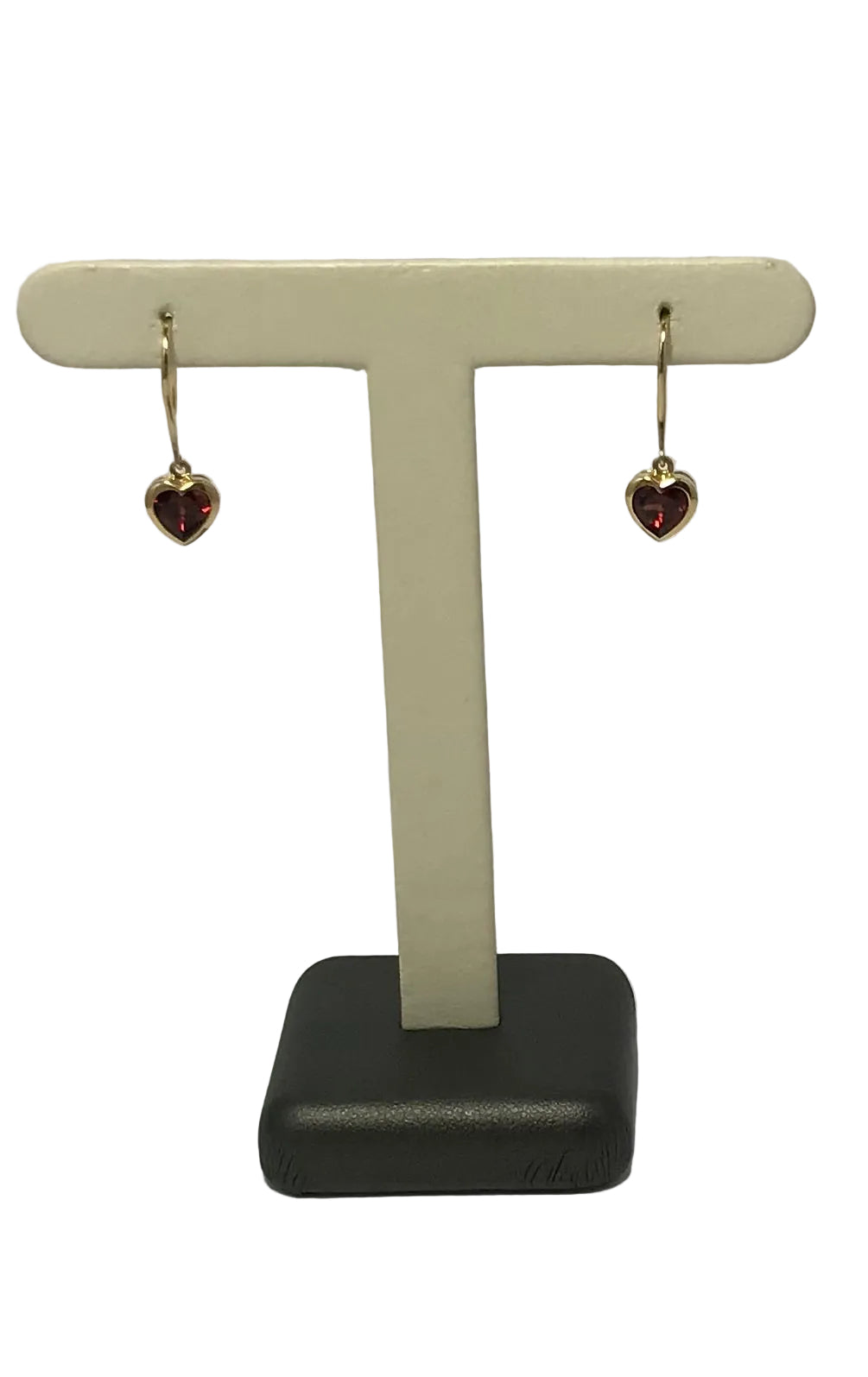 U 32371 14K YG Red Stone Heart Earrings