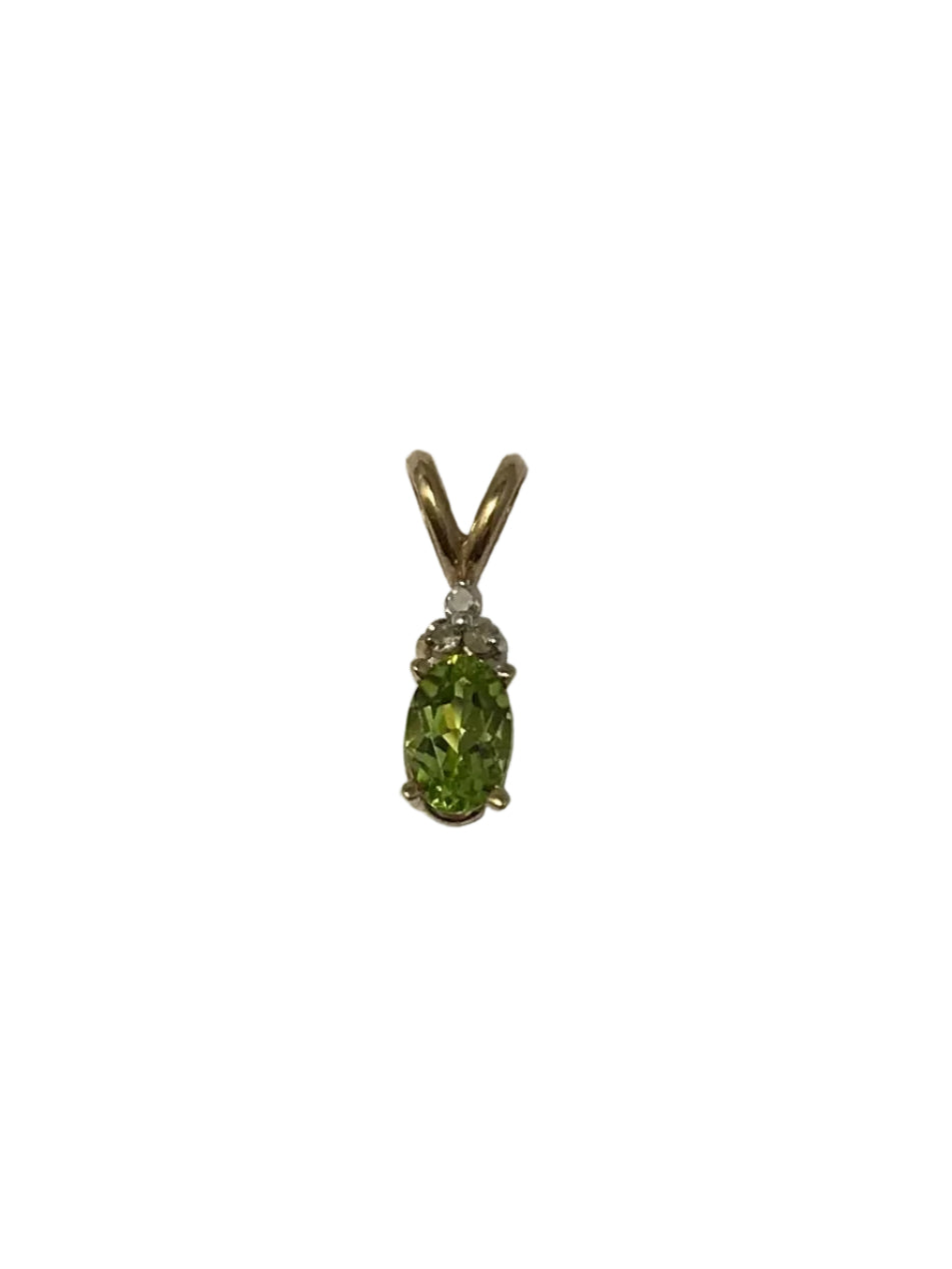 U TRD 10K Yellow Gold Green Stone Diamond Accent Pendant