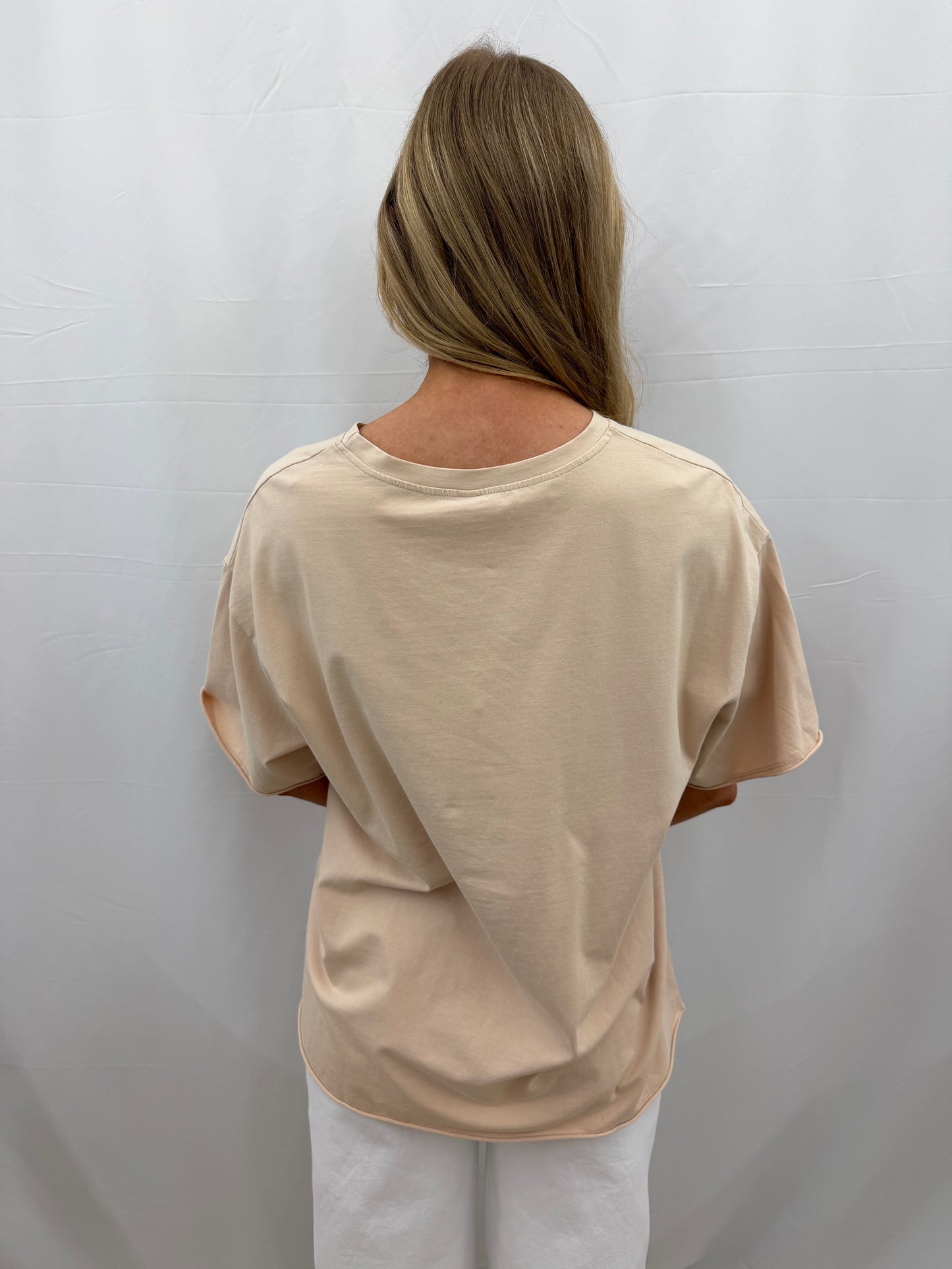 7821-B Southern Grace Beige Boxy Tee Short Sleeve
