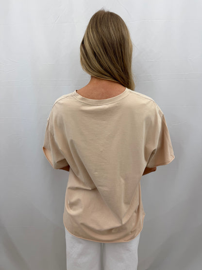 7821-B Southern Grace Beige Boxy Tee Short Sleeve