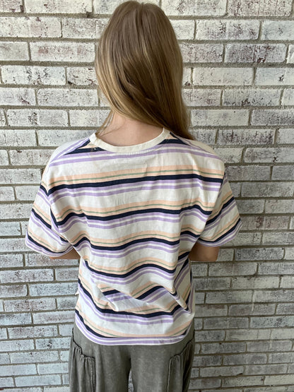 RDG61004SLD Royce Naples Short Sleeve Crew Neck Oversized Yarn Dyed Crew Lavender