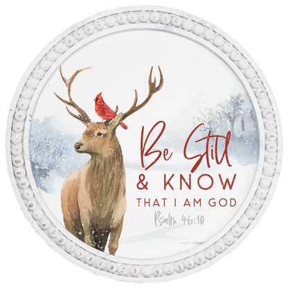 BA01129 Sincere Surroundings Be Still Deer Christmas Beaded Frame Wall Art 0
