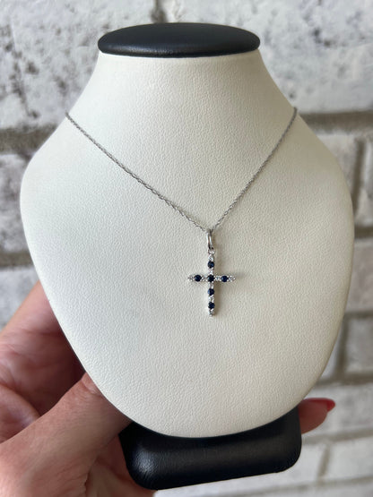 XP-1371-S-WG 10K White Gold Sapphire/Diamond Cross Pendant with 18in Chain 0