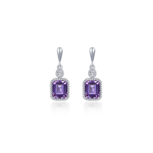 BE007DAP00 Lafonn Sterling Silver Simulated Diamond and Birthstone Emarald Cut Earrings