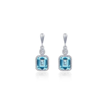 BE007DAP00 Lafonn Sterling Silver Simulated Diamond and Birthstone Emarald Cut Earrings