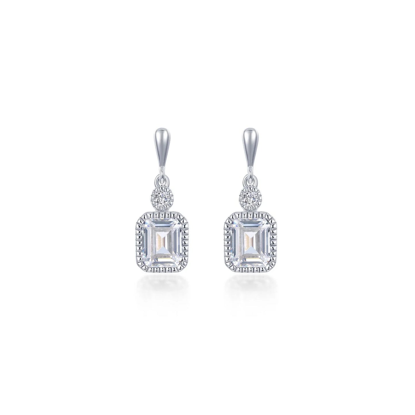 BE007DAP00 Lafonn Sterling Silver Simulated Diamond and Birthstone Emarald Cut Earrings