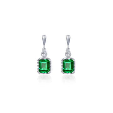 BE007DAP00 Lafonn Sterling Silver Simulated Diamond and Birthstone Emarald Cut Earrings