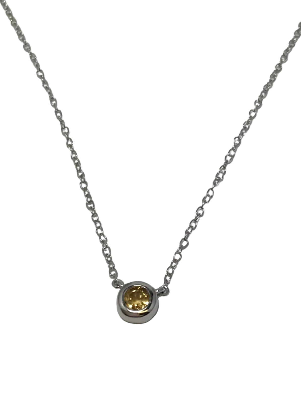 XP-829 10K White Gold 4MM Bezel Set Birthstone Necklace