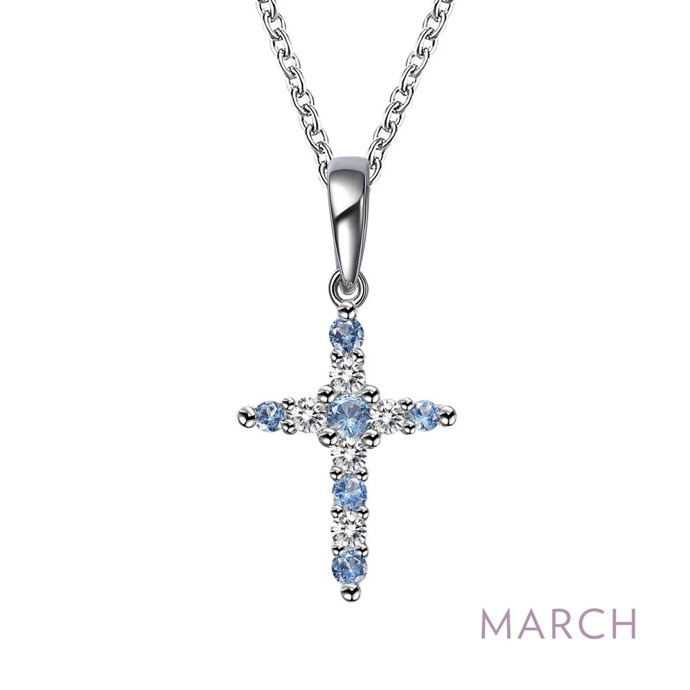 BP001 Lafonn Sterling Silver PD Simulated DIA/BSTO .33C Birthstone Cross Necklace