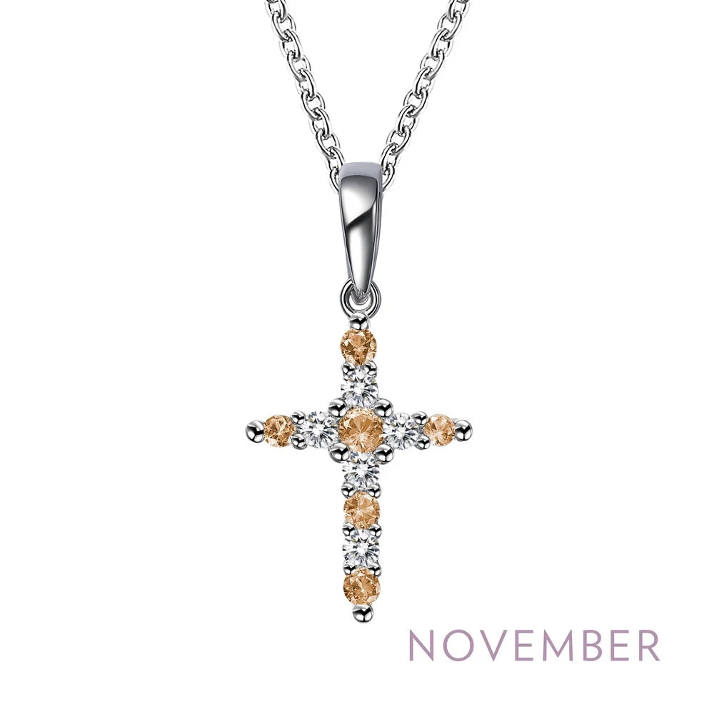 BP001 Lafonn Sterling Silver PD Simulated DIA/BSTO .33C Birthstone Cross Necklace