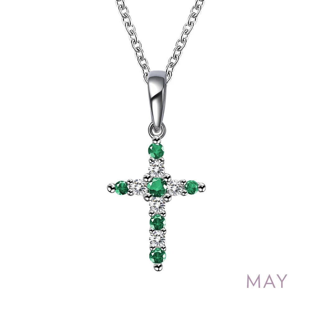 BP001 Lafonn Sterling Silver PD Simulated DIA/BSTO .33C Birthstone Cross Necklace