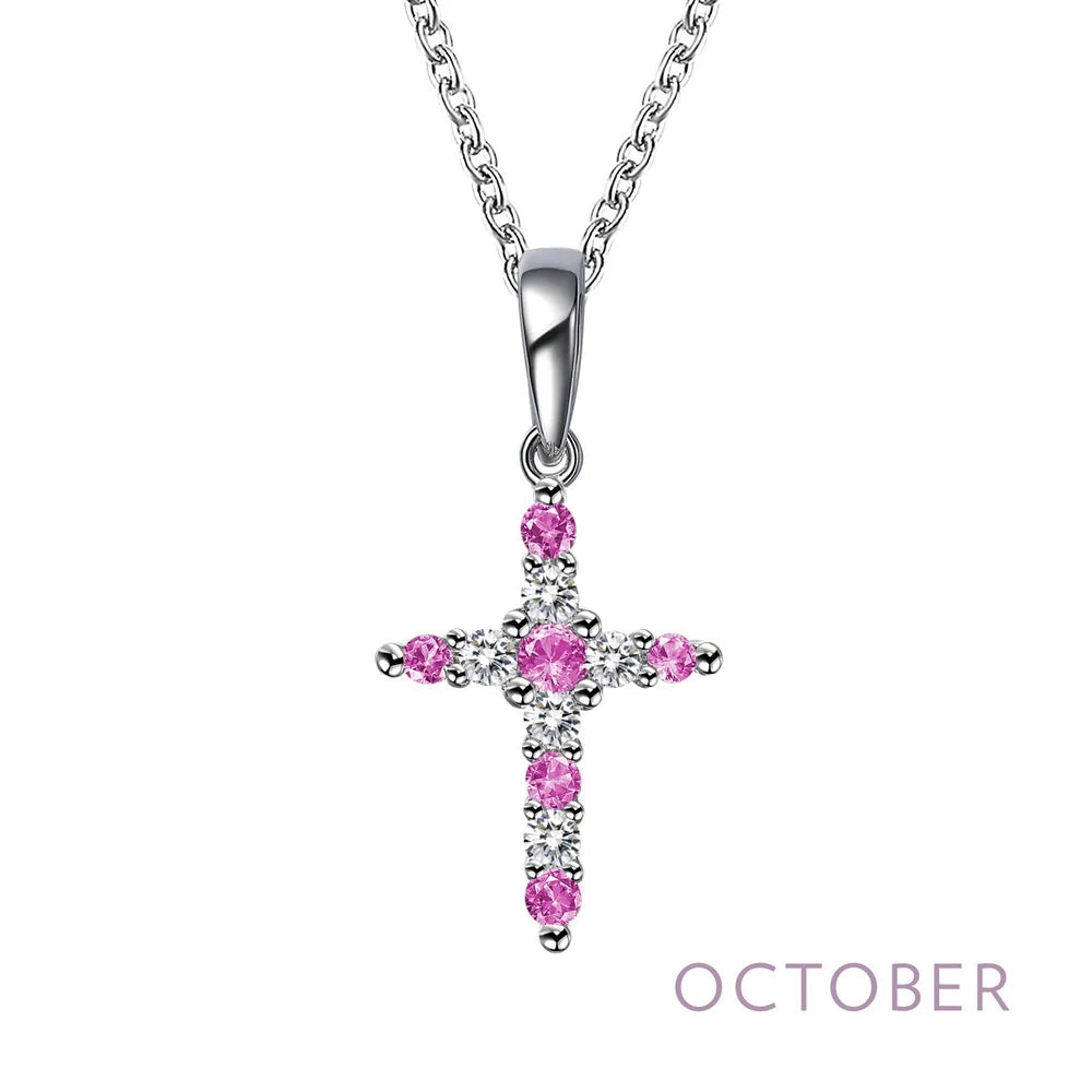 BP001 Lafonn Sterling Silver PD Simulated DIA/BSTO .33C Birthstone Cross Necklace