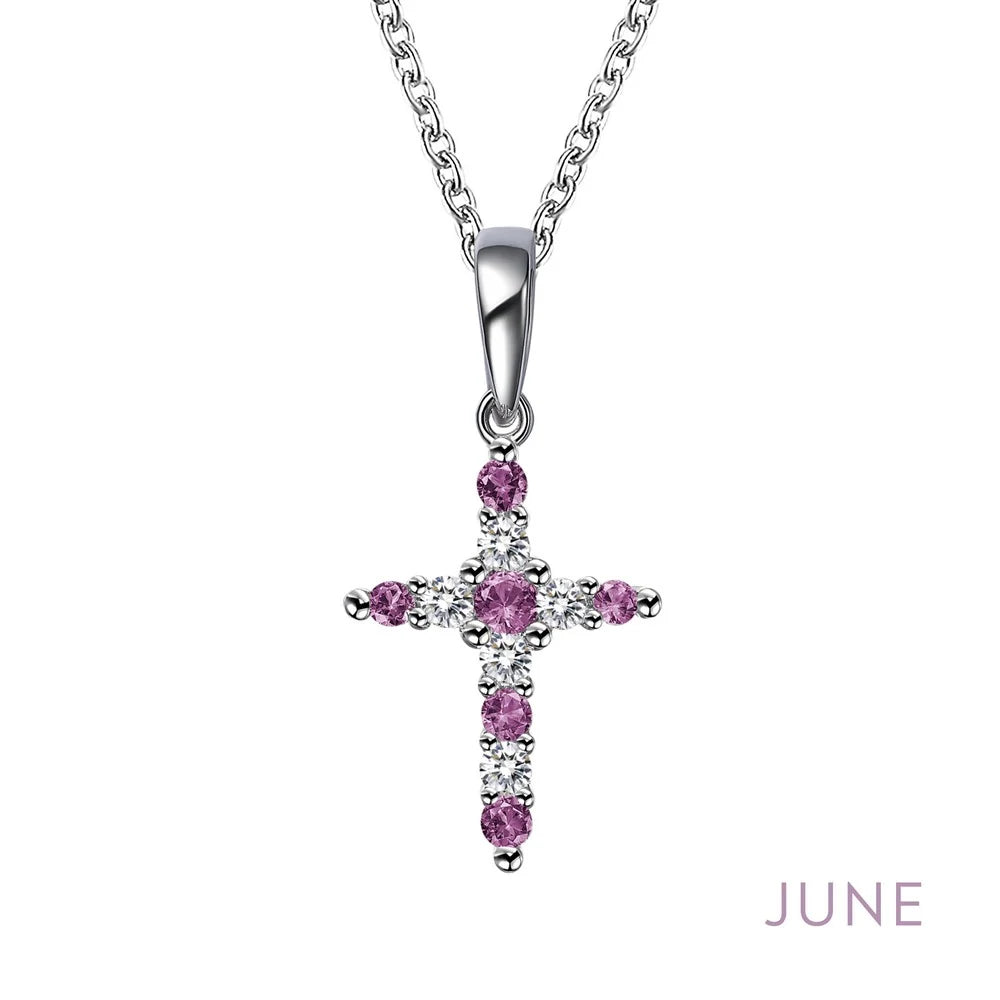 BP001 Lafonn Sterling Silver PD Simulated DIA/BSTO .33C Birthstone Cross Necklace