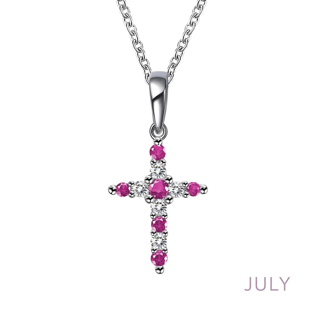 BP001 Lafonn Sterling Silver PD Simulated DIA/BSTO .33C Birthstone Cross Necklace