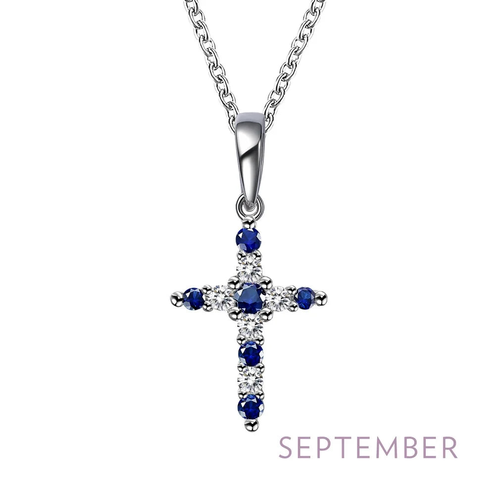 BP001 Lafonn Sterling Silver PD Simulated DIA/BSTO .33C Birthstone Cross Necklace