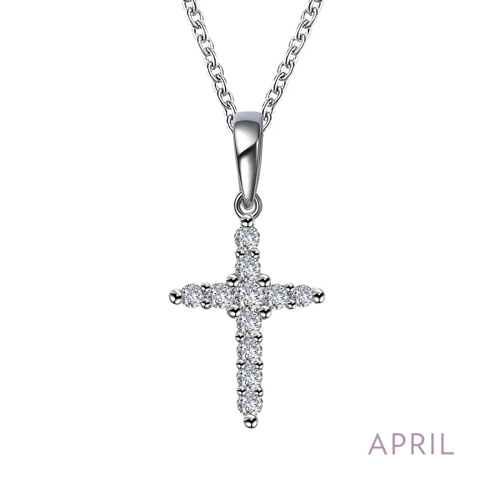 BP001 Lafonn Sterling Silver PD Simulated DIA/BSTO .33C Birthstone Cross Necklace
