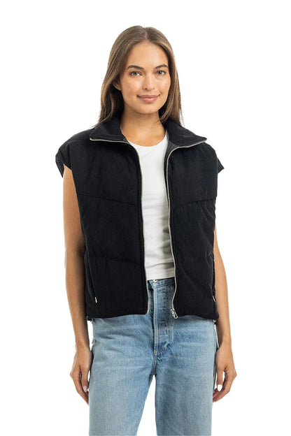 KDC-VST-19_BLK Katydid Black Corduroy Puffer Vest 0
