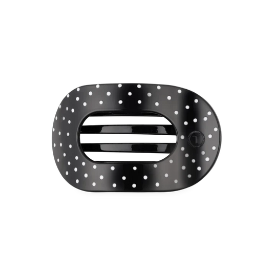 TT-FCM01-270 Teleties Black Polka Dot Party Medium Flat Round Hair Clip 0