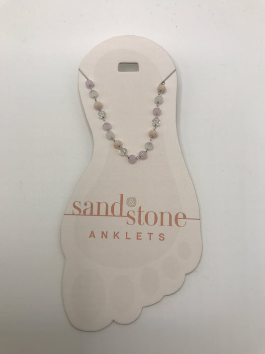 SS-ANKS34 Sand & Stone Sliver Tone Bead Blush Anklet