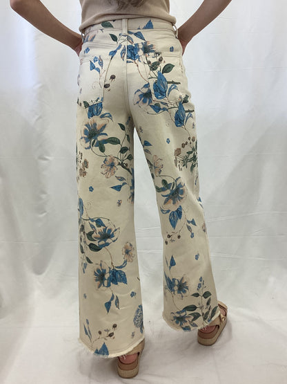 EB41372F Easel Flower Print Stretch Denim Pants
