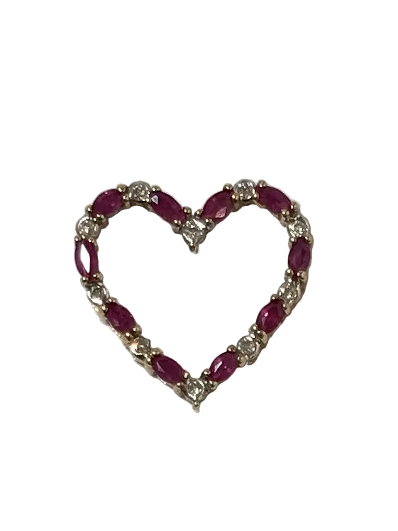 U 14K Yellow Gold Red/Clear Stone Heart Pendant