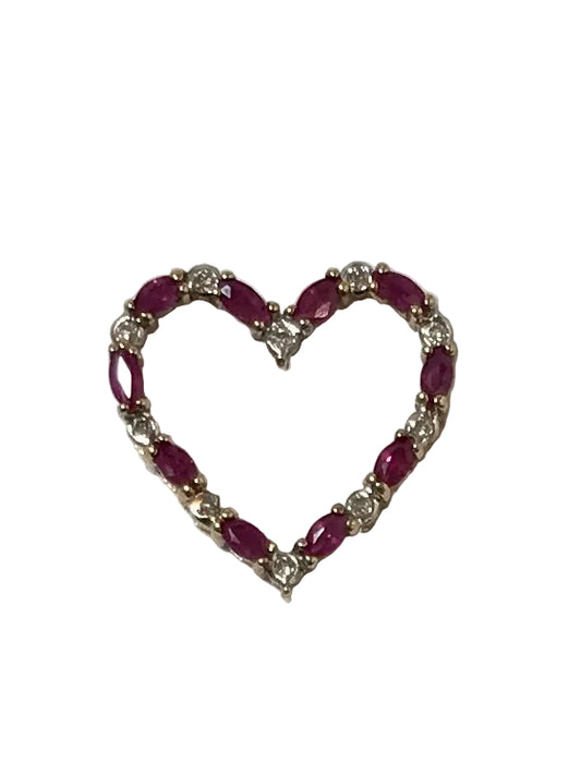 U 14K Yellow Gold Red/Clear Stone Heart Pendant